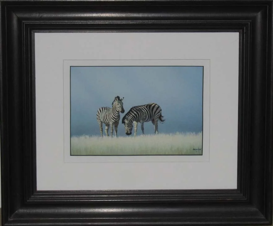 Zebras Grazing - Double Mount, Acrylic paint finish